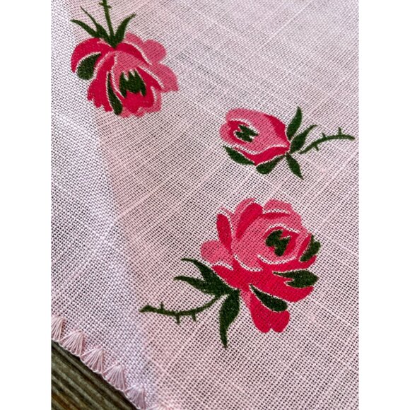 Vintage 1950s set of 4 Pink Linen Rose Print Napkins Unused - Picture 5 of 11
